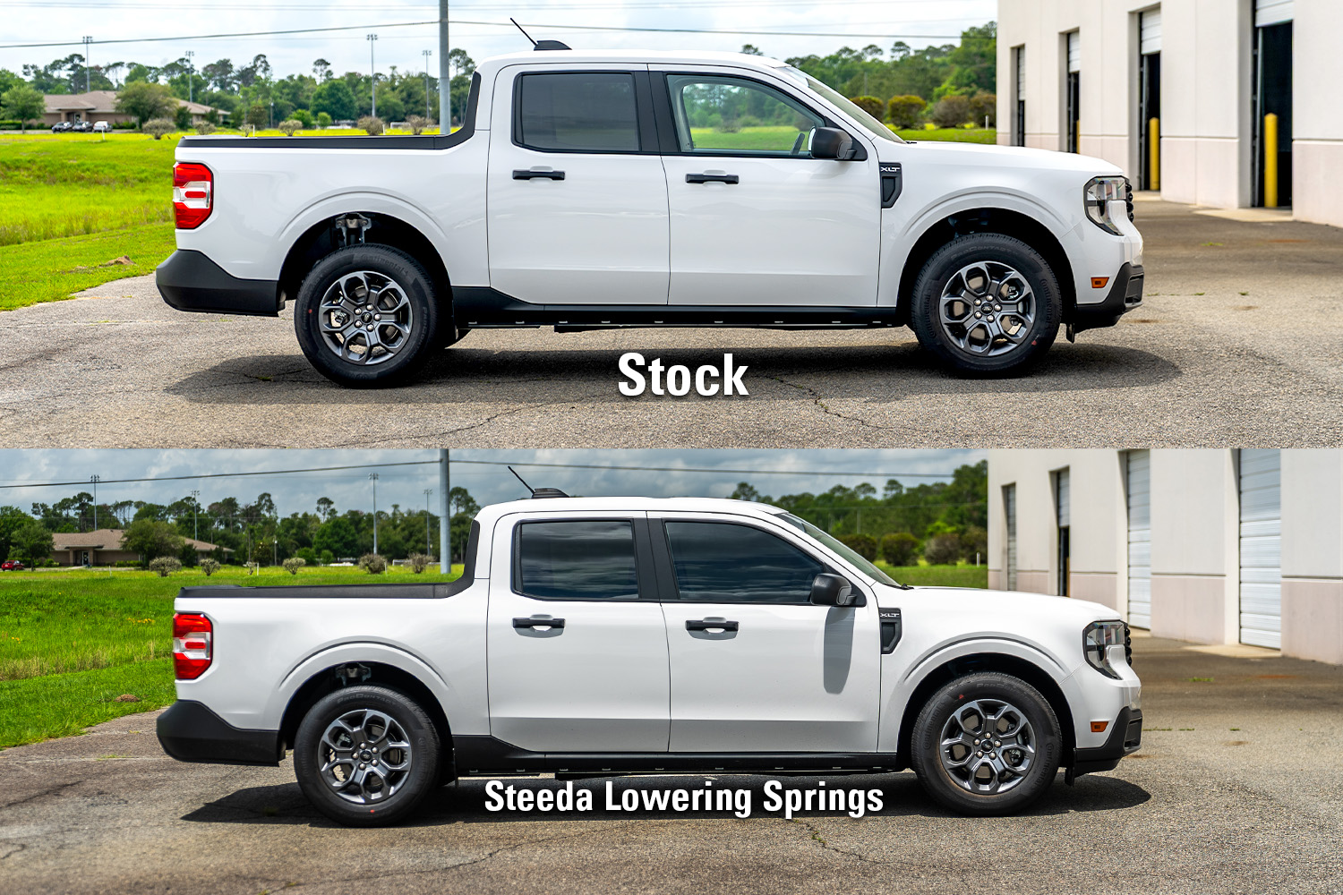 See the diffence between stock and steeda lowering springs