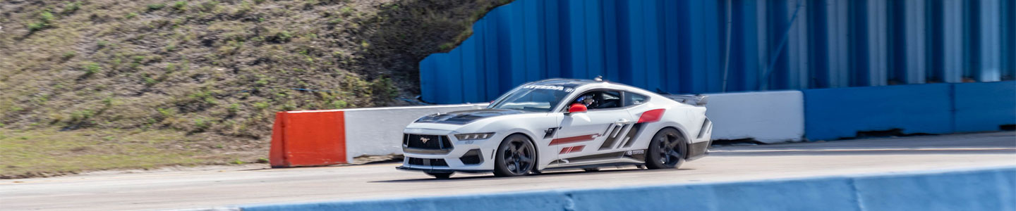 White 2024 Ford Mustang GT HPDE build at speed on track - Stage 3