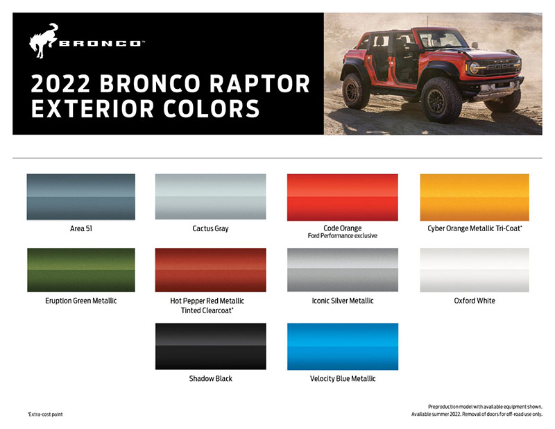 Ford Bronco Raptor colors